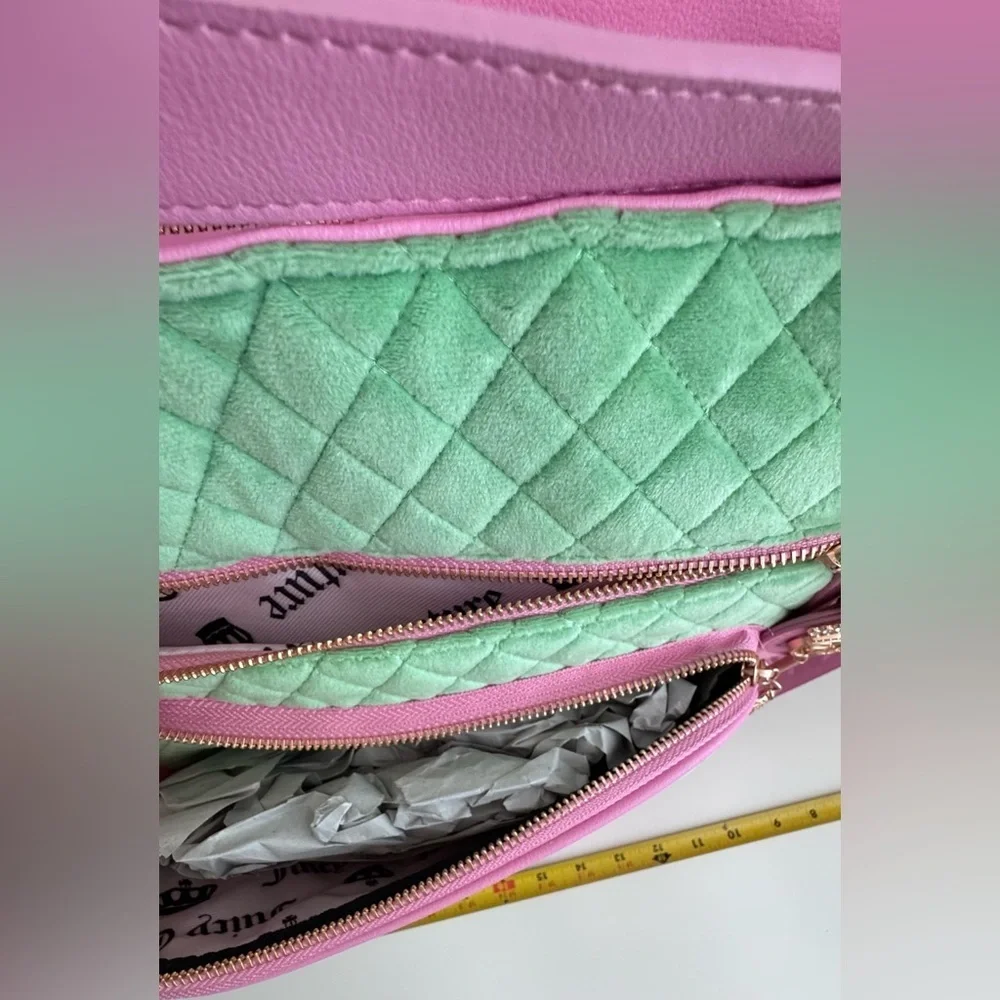 Juicy Couture Mint Green and Pink Quilted Tote